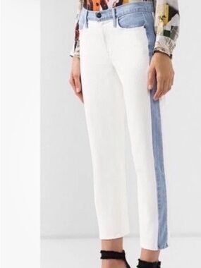 Frame White Denim & Light Blue Contrast Side-Stripe Ankle Jeans size 28